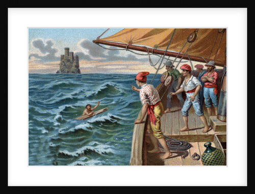 Illustration of Edmond Dantes Left in the Sea by a Ship Crew by Anonymous