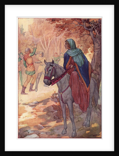 Illustration of Maid Marian Watching a Sword Fight by Harry G. Theaker