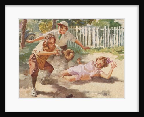 Illustration of Children Playing Baseball by Anonymous