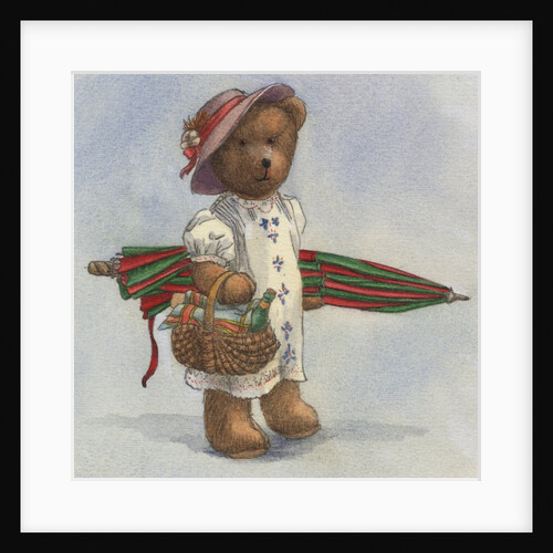 Illustration of a Teddy Bear with a Picnic Basket by Alexandra Day