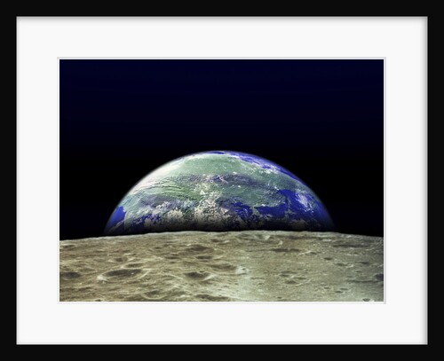 Earth Rising Over Moon Surface by Anonymous