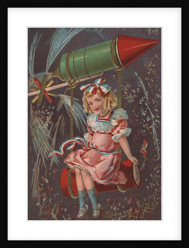 Fourth of July Postcard with a Girl and a Rocket by Anonymous