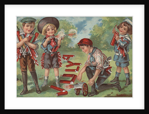 Fourth of July Postcard with Children and Firecrackers by Anonymous