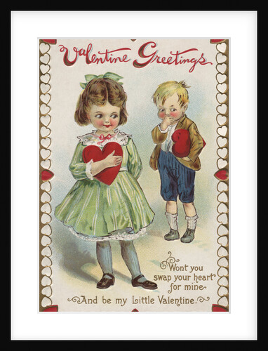 Valentine Greetings Postcard with a Girl and Boy by Anonymous