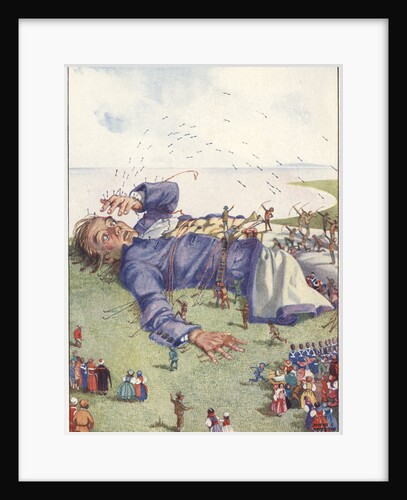 Illustration of Lilliputians Attacking Gulliver by Honor C. Appleton