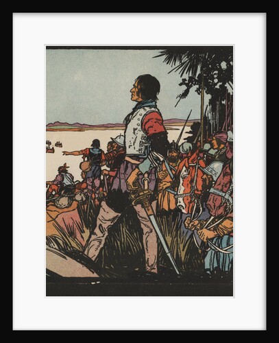 Illustration of Hernando de Soto Discovering the Mississippi River by J.L. Kraemer