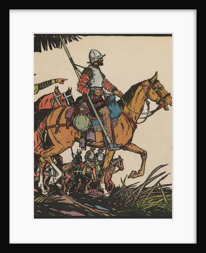 Illustration of Francisco Pizarro on Horseback by J.L. Kraemer