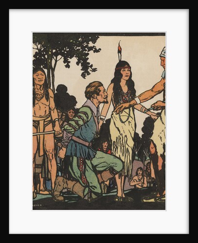 Illustration of John Smith and Pocahontas by J.L. Kraemer