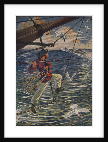 Illustration of Ned Land with a Harpoon by Milo Winter