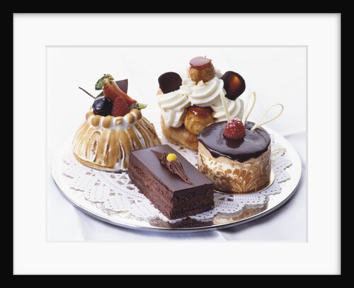 French Pastries on Silver Plate with Doily by Anonymous