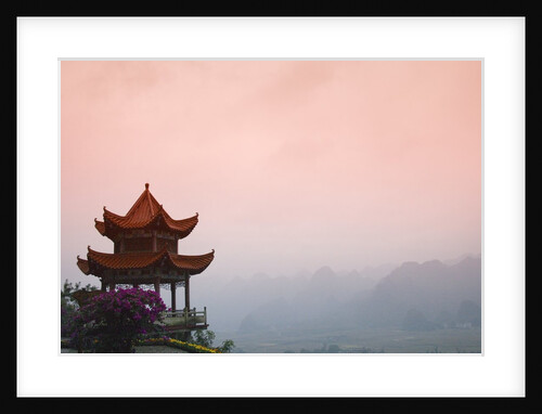 Temple Pavilion with Karst Hills in Mist by Anonymous