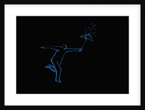 Figure running through the rain with an umbrella by Anonymous