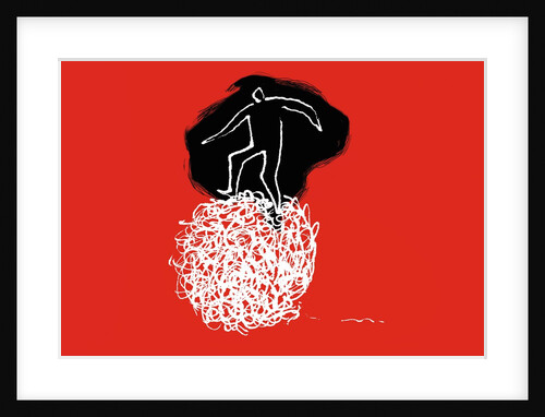 One person balancing on a tangled ball of string by Anonymous