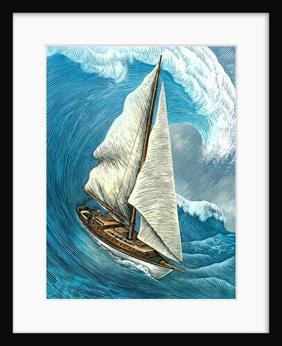 Sailboat caught in front of a large swell by Anonymous