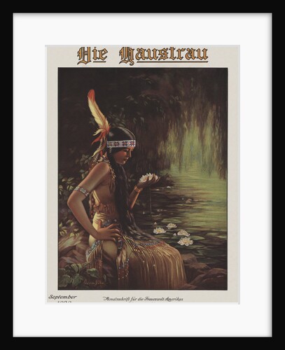 Illustration of an Indian Maiden Holding a Water Lily by Adelaide Hiebel