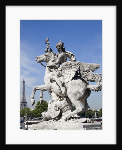 Statue of Deity Riding Winged Horse with Eiffel Tower in Background by Anonymous