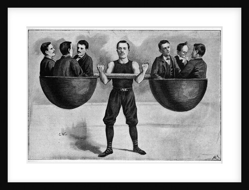Illustration of a Circus Performer Lifting Six Men by Anonymous