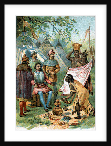 Illustration of Hernan Cortes Accepting Gifts from Montezuma by Anonymous