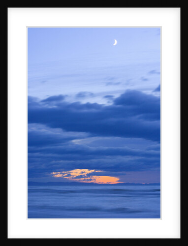 New Moon and Cumulus Clouds Above Sea at Winter Dawn by Anonymous