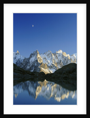 Aiguilles de Chamonix and and Mont Blanc reflected in Lac Blanc at sunset by Anonymous