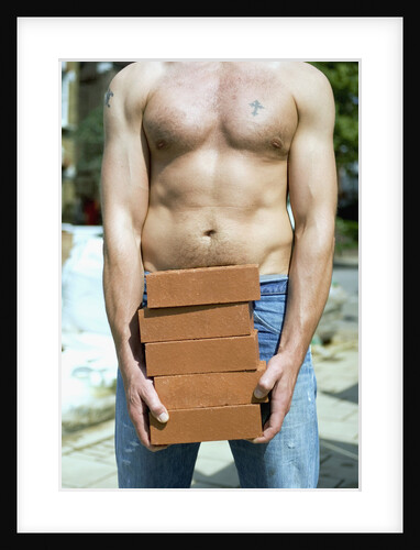 Construction Worker Carrying Bricks by Anonymous