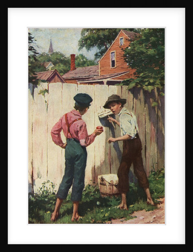 Illustration of Tom Sawyer Whitewashing a Fence by Worth Brehm by Anonymous
