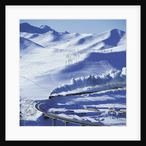 Steam Locomotive Crossing Snowy Mountains by Anonymous