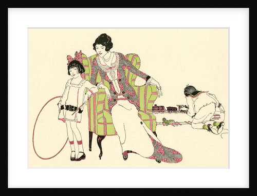 Illustration of Mother with Son and Daughter Playing Games by Harry Linnell