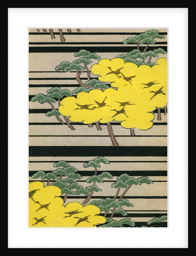 Illustration of Yellow and Green Trees with Cranes by Anonymous