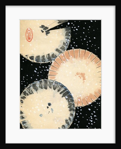 Illustration of Three Umbrellas in Snow by Anonymous