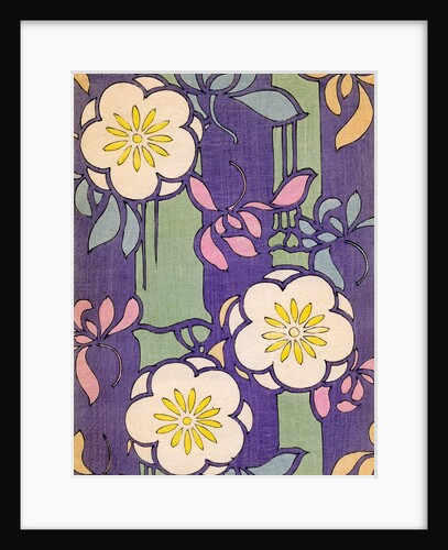 Illustration of Flower Blossoms on a Lavender and Green Background by Anonymous