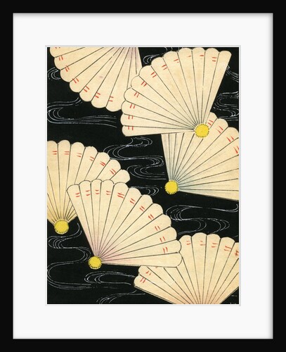 Illustration of White Fans on a Black Background by Anonymous