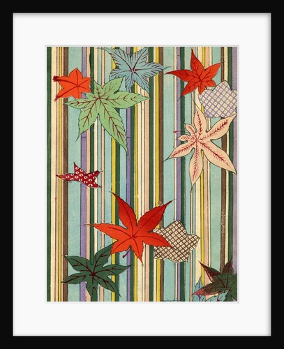 Illustration of Autumn Leaves on a Striped Background by Anonymous