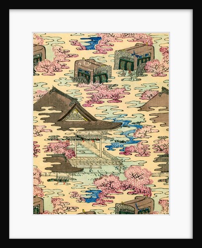 Illustration of Pink and Blue Landscape with Houses by Anonymous