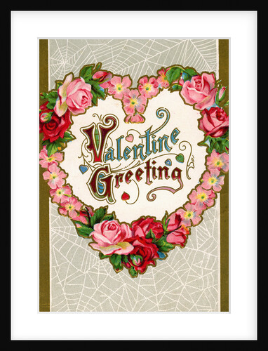 Valentine Greeting Postcard with Heart-Shaped Flower Garland by Anonymous