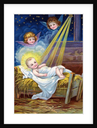 Loving Christmas Wishes Postcard with Christ Child in Manger by Anonymous