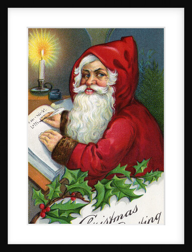 Christmas Greeting Postcard with Santa Claus Making His List by Anonymous