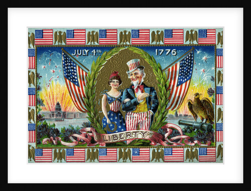 July 4th 1776 Postcard with Uncle Sam and Lady Liberty by Anonymous