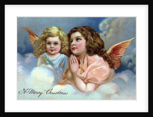 A Merry Christmas Postcard with Two Praying Angels by Anonymous