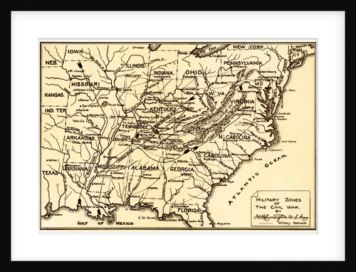Print of Military Zones of the Civil War by H.B. Carrington