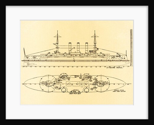 Birds-Eye and Profile Plans of the U.S. Battleship Connecticut by Anonymous