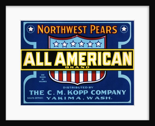 All American Brand Northwest Pears Fruit Crate Label by Anonymous