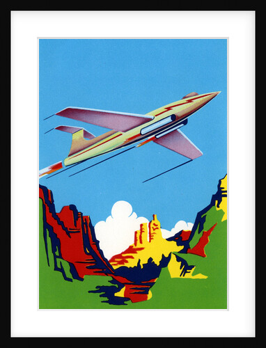 Broom Label of Fighter Jet Flying Over Canyon by Anonymous