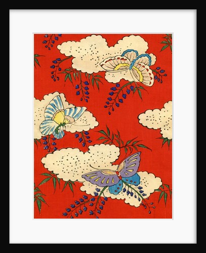 Illustration of Butterflies on Red and White Background by Anonymous