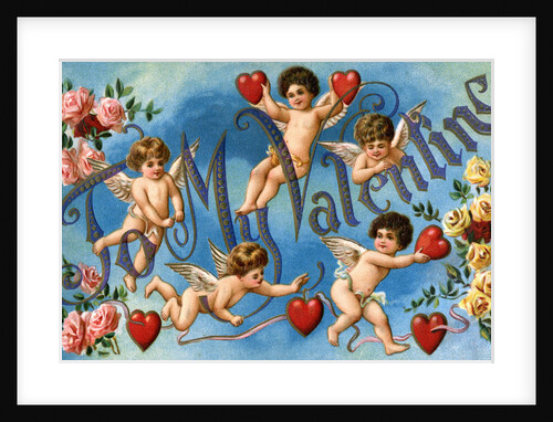 To My Valentine Postcard with Winged Cherubs and Hearts by Anonymous
