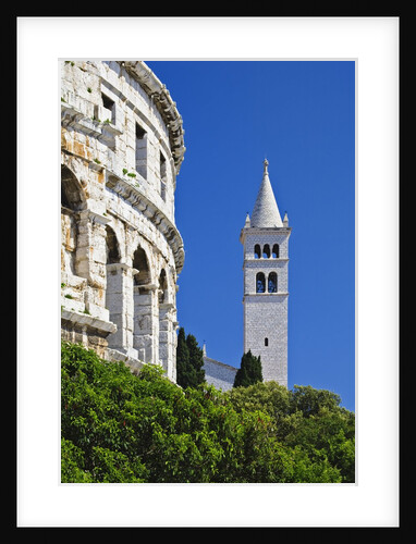 Roman Amphitheater and Church Bell Tower in Pula by Anonymous