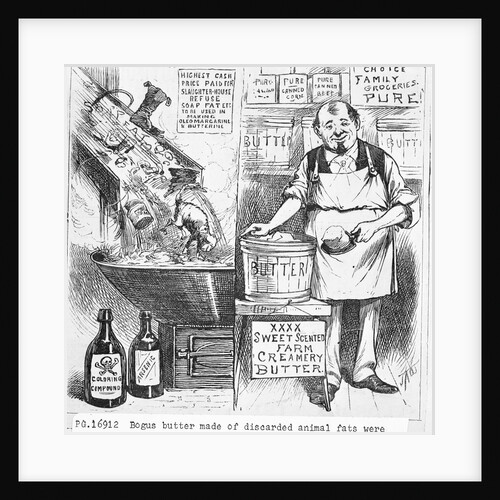 Illustration of Man Selling Adulterated Oleomargarine as Pure Butter by Anonymous