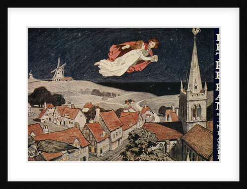 Illustration of Peter Pan and Wendy Flying Over Town by Anonymous