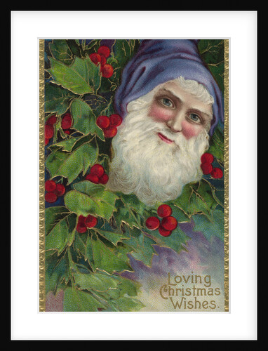 Loving Christmas Wishes Postcard with Santa Claus in Blue Cap by Anonymous