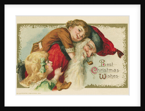 Best Christmas Wishes Postcard with Santa Claus and Children by Anonymous